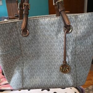 Michael Kors Monogrammed Gray and Brown Tote